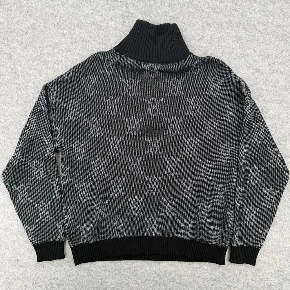 NWT Daily Paper Tems Black Knit Monogram Quarter-Zip Sweater Size MEDIUM